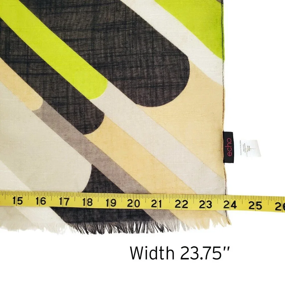 ECHO long scarf lightweight Graphic Art to Wear Raw fringe Ends 84 x 23.75